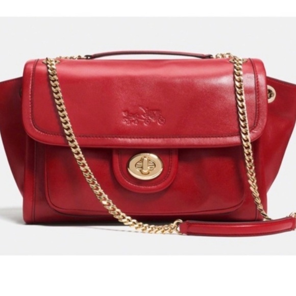 Coach Red Large Ranger Shoulder Bag with Light Gold color Chain - Picture 1 of 15